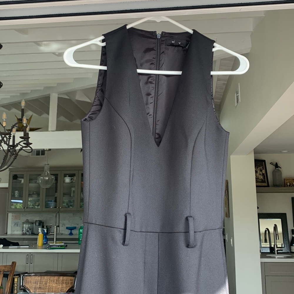 Theory Belted Jumpsuit Tux Wool Sleeveless Size 2 Black